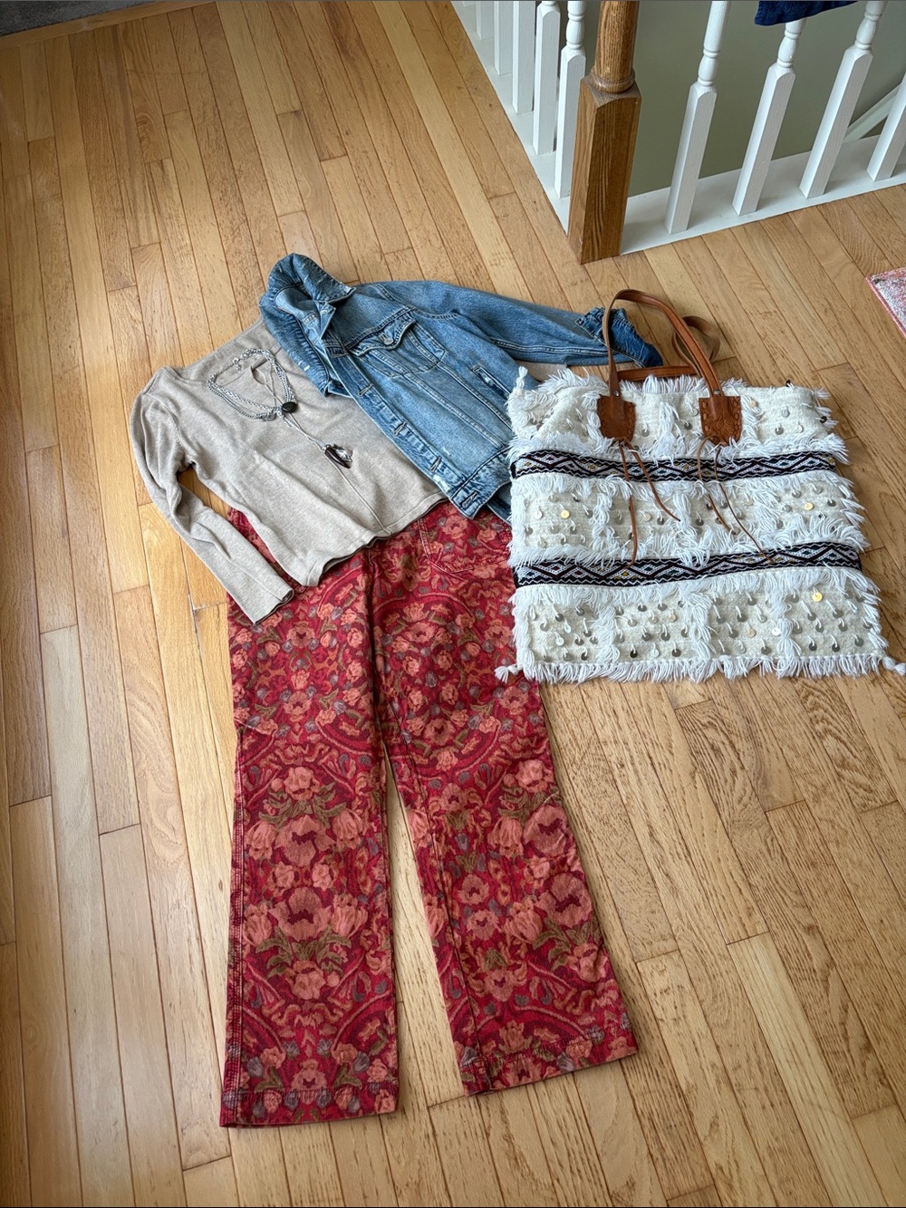 Free People Red Floral Velvety Pants